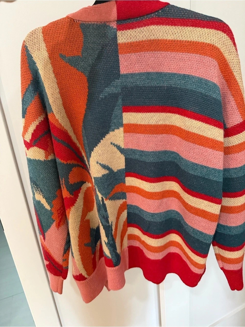 Farm Rio Bold Stripe Flowers Buttoned Knit Cardigan - Picture 3 of 4